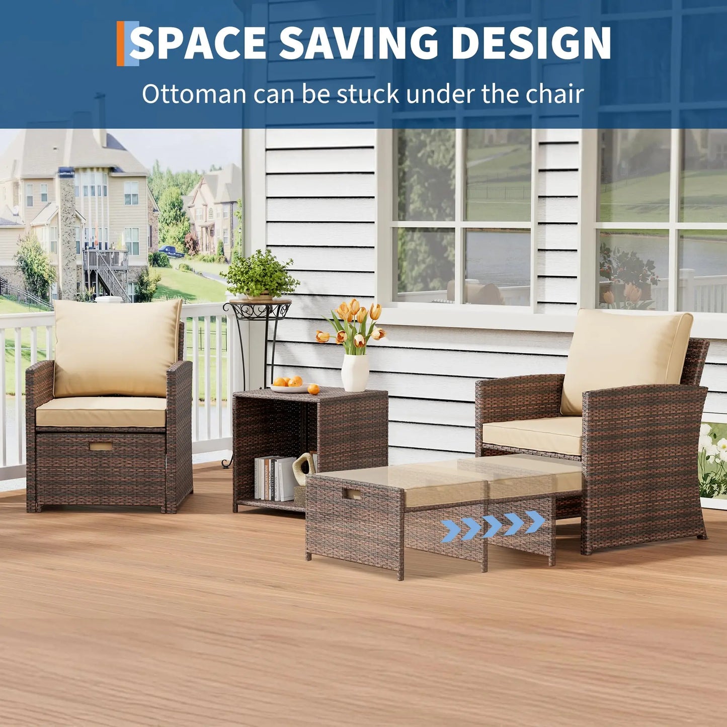 HiMISS 5-Piece All-Weather PE Rattan Patio Set With Cushions