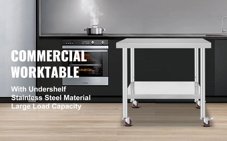 SucceBuy Stainless Steel Kitchen Work Table With Casters For Home