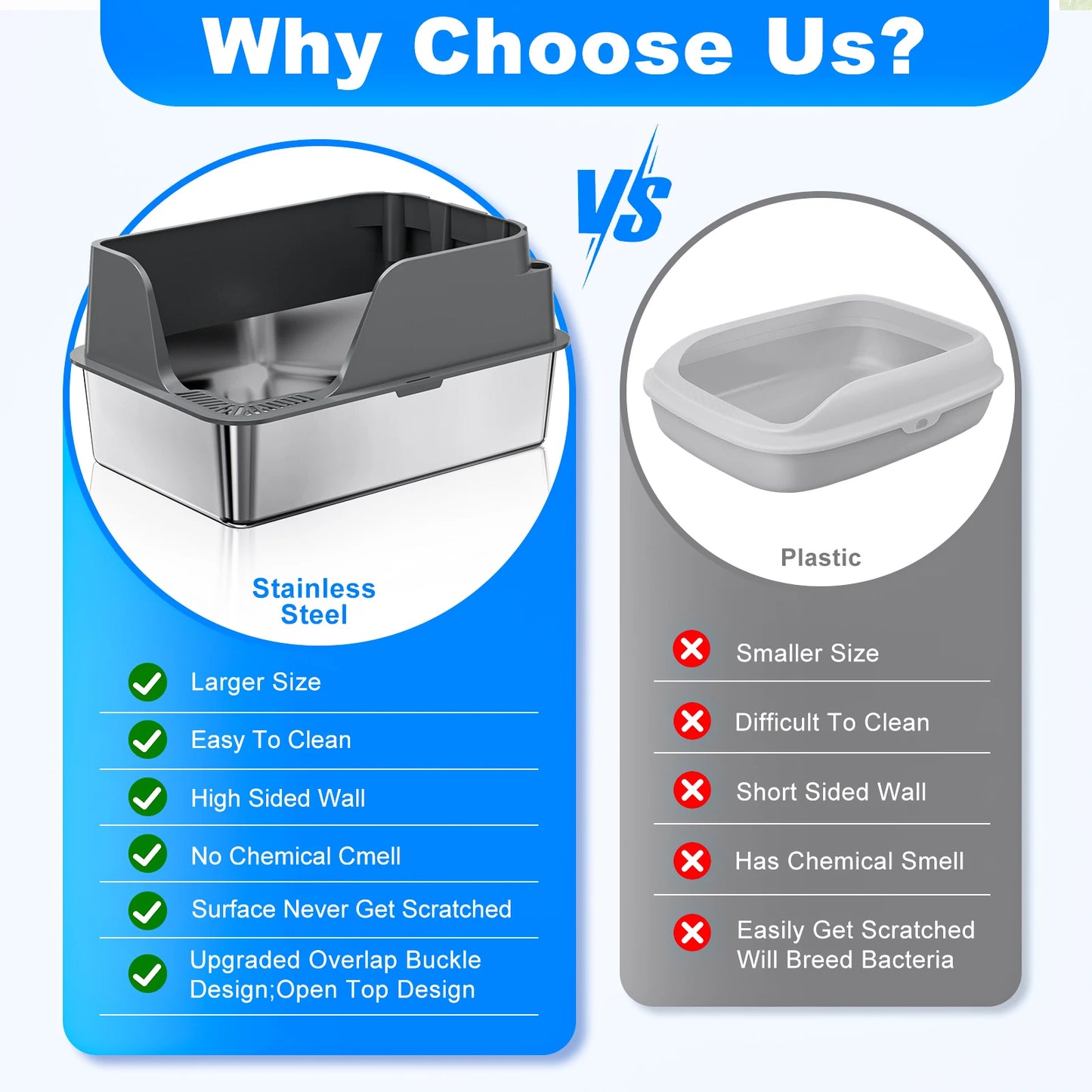 Stainless Steel Cat Litter Box With Lid Splash Proof And Leak Proof