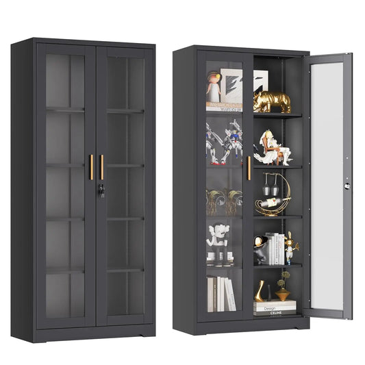 ZHILU Lockable Glass Door Display Cabinet With Adjustable Shelves
