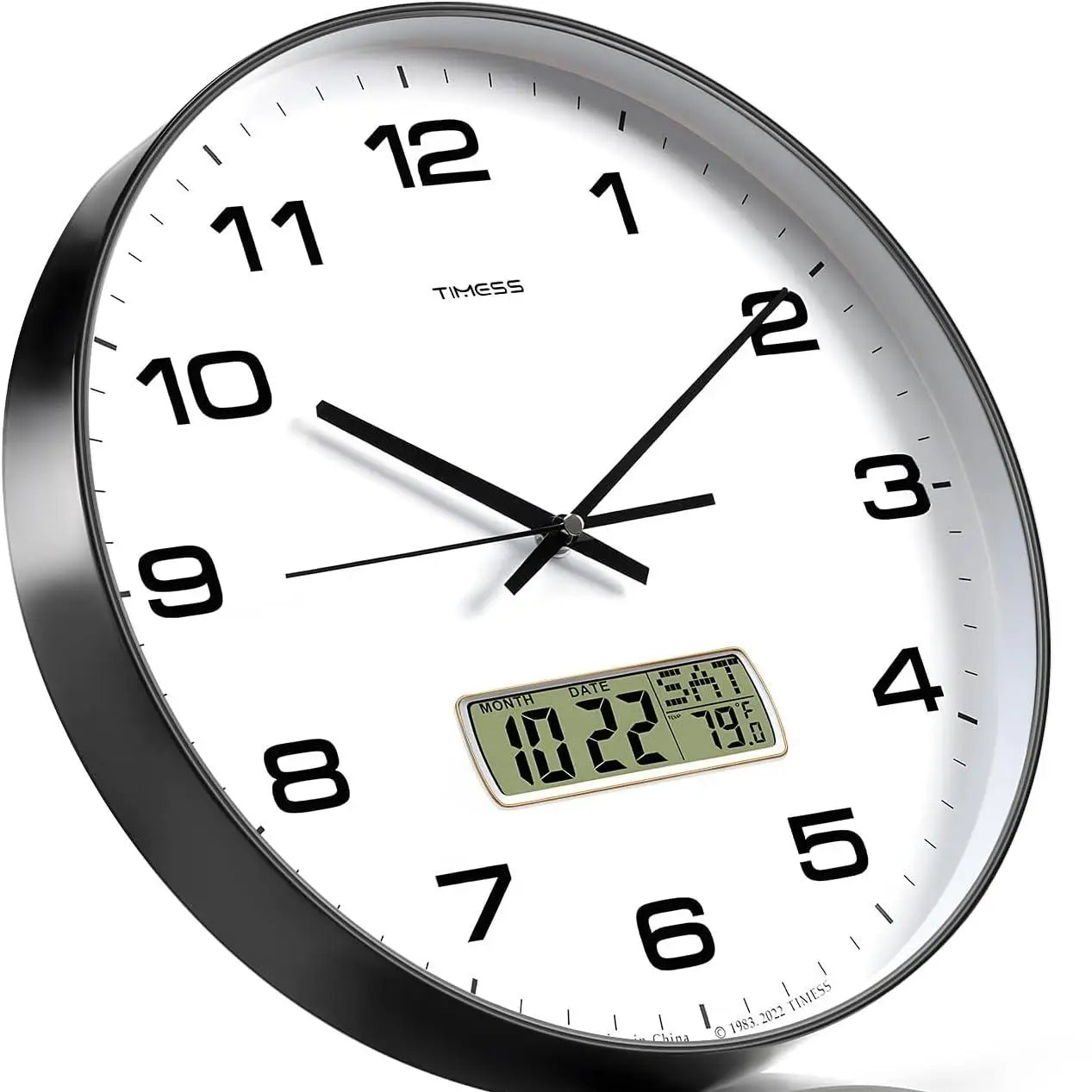 Timess Battery Operated Calendar Wall Clock With Fahrenheit Temperature Display