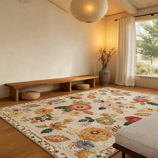 Boho Kilim Floral Area Rug Non Shedding And Machine Washable Low Pile