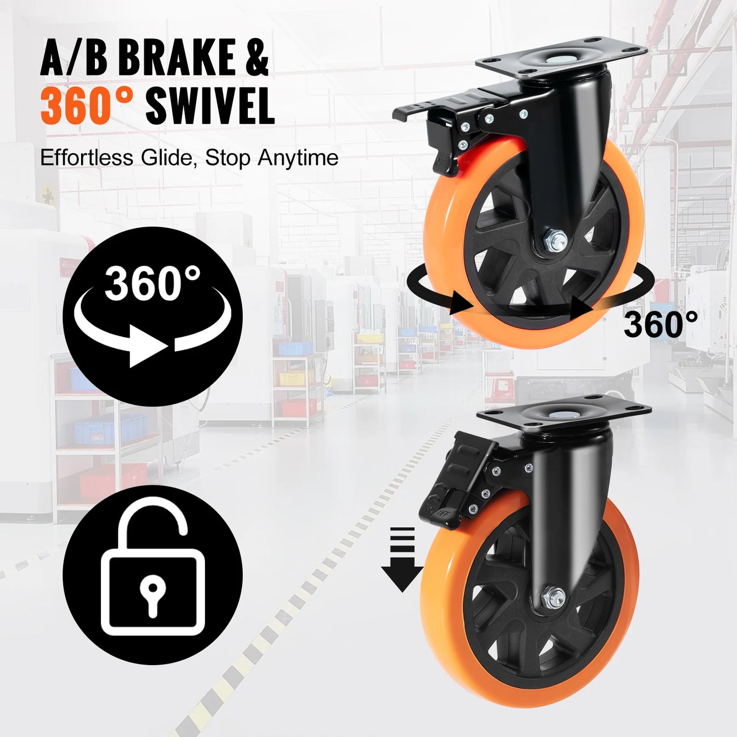 SucceBuy PVC Furniture Caster Wheels Set Of Four Swivel Casters