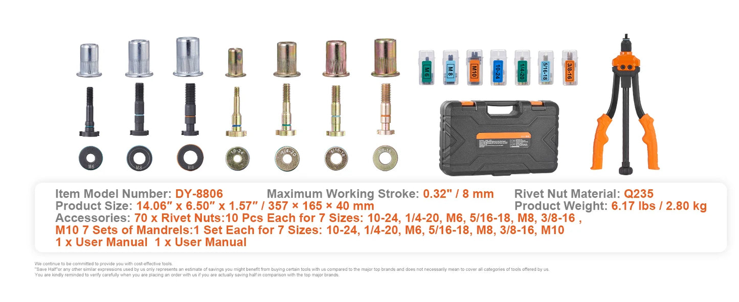 SucceBuy Rivet Nut Tool Kit With Metric And SAE Mandrels