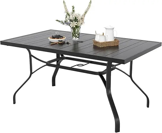 Outdoor Rectangular Patio Dining Table With Umbrella Hole Metal
