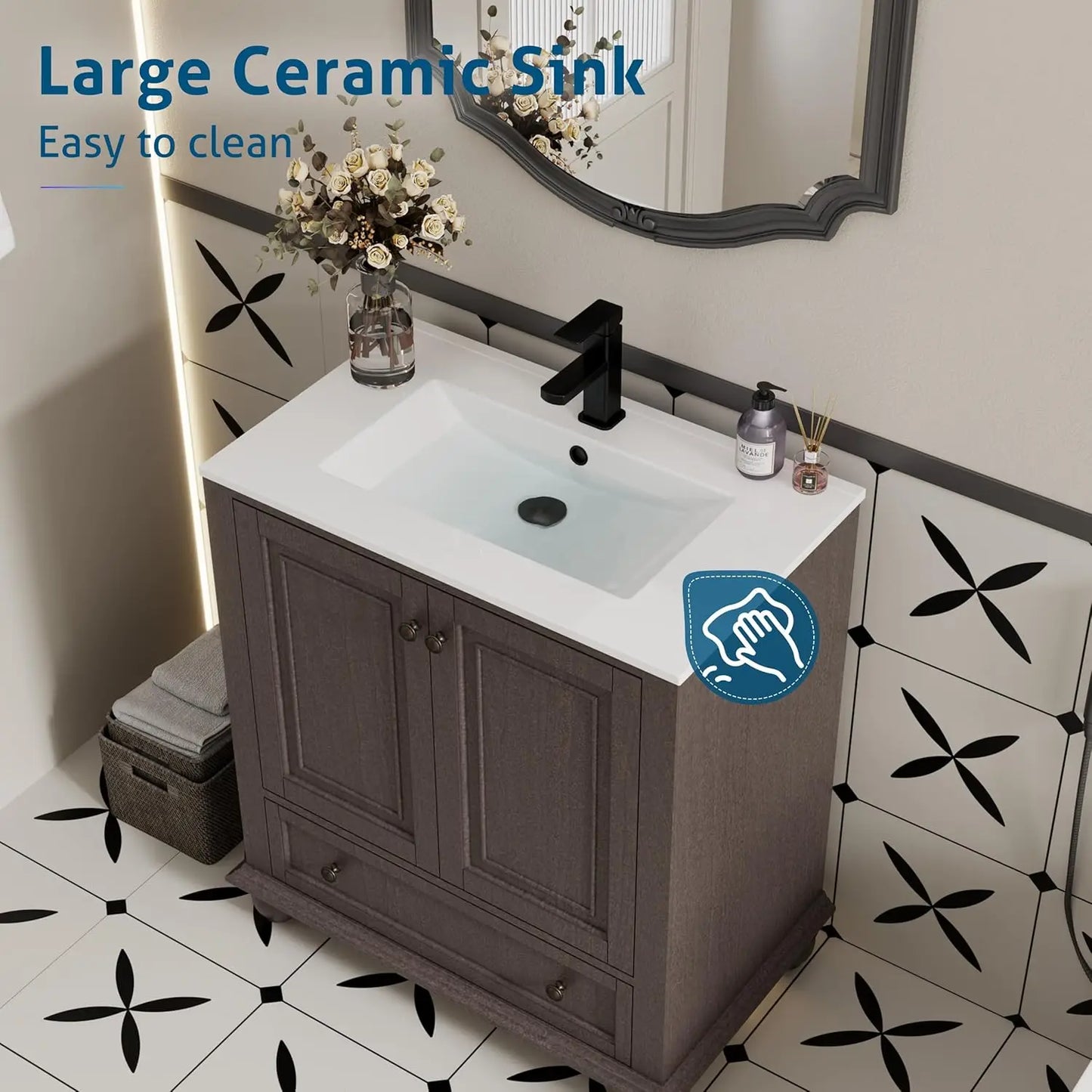 Bathroom Vanity And Sink Combo With Retro Painted Cabinet Matte Faucet