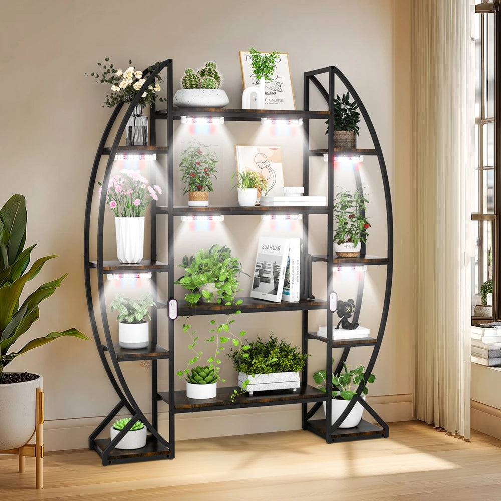 Iron Half Moon Plant Stand Multilayer Bookshelf Industrial Storage Rack