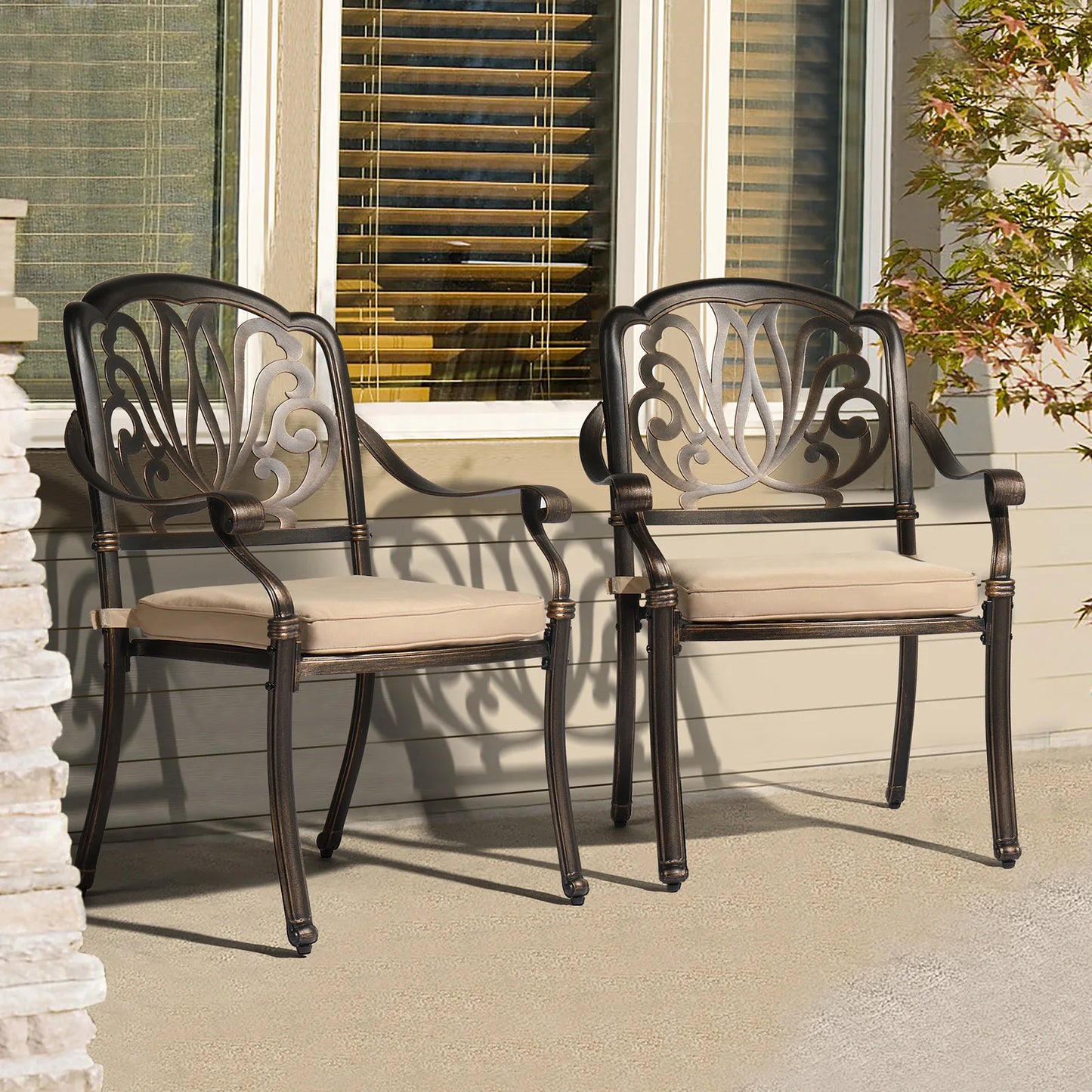 Cast Aluminum Patio Dining Chairs With Cushions Stackable Outdoor Bistro