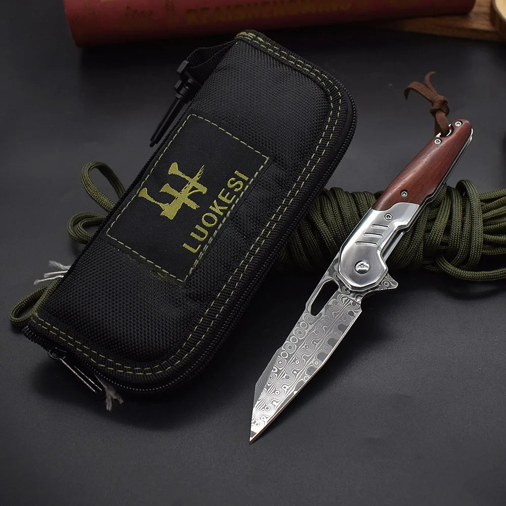 Blackdragon Damascus Steel Folding Knife With G10 Handle