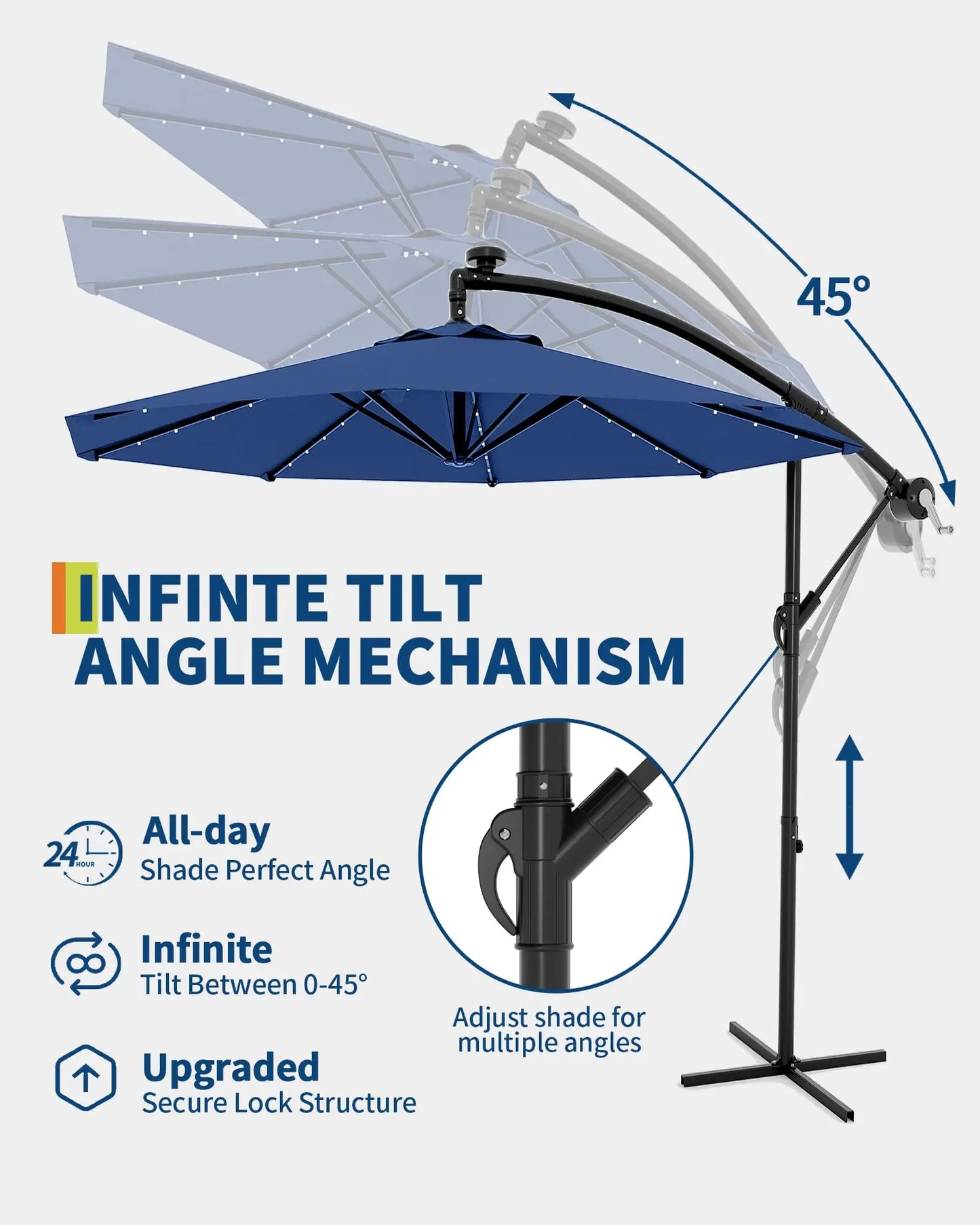 HiMISS Offset Cantilever Patio Umbrella With Solar Led Lights