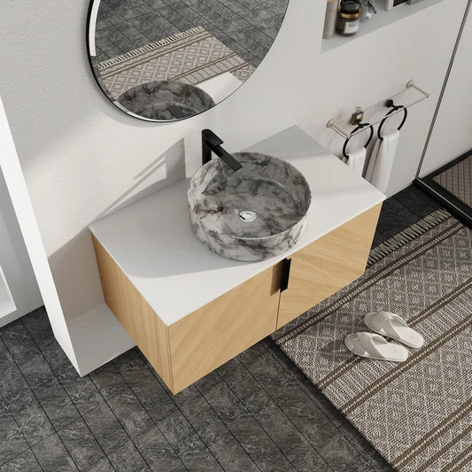 Floating Modern Bathroom Vanity Set With Wood Sink
