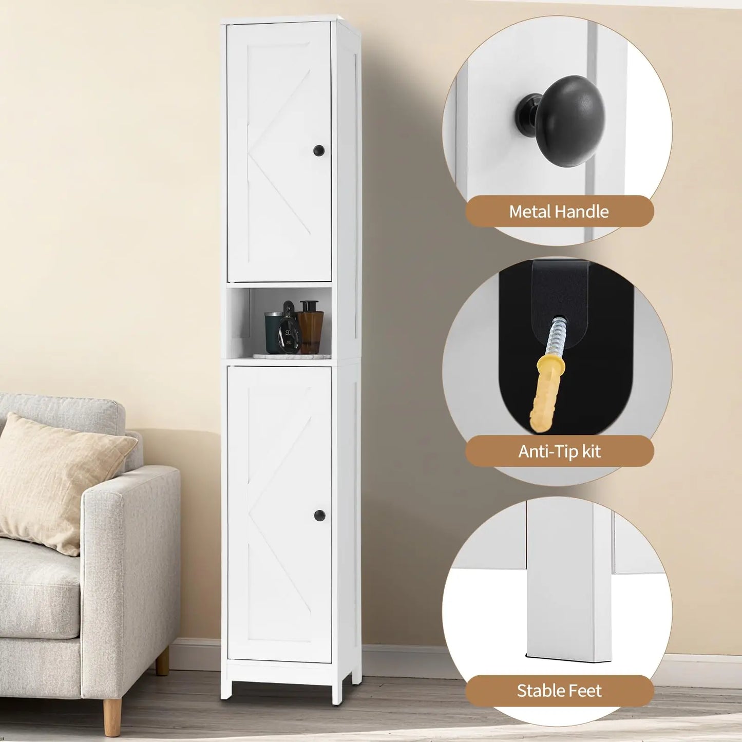 HiMISS Tall Narrow Bathroom Storage Cabinet With Anti Tip Kit