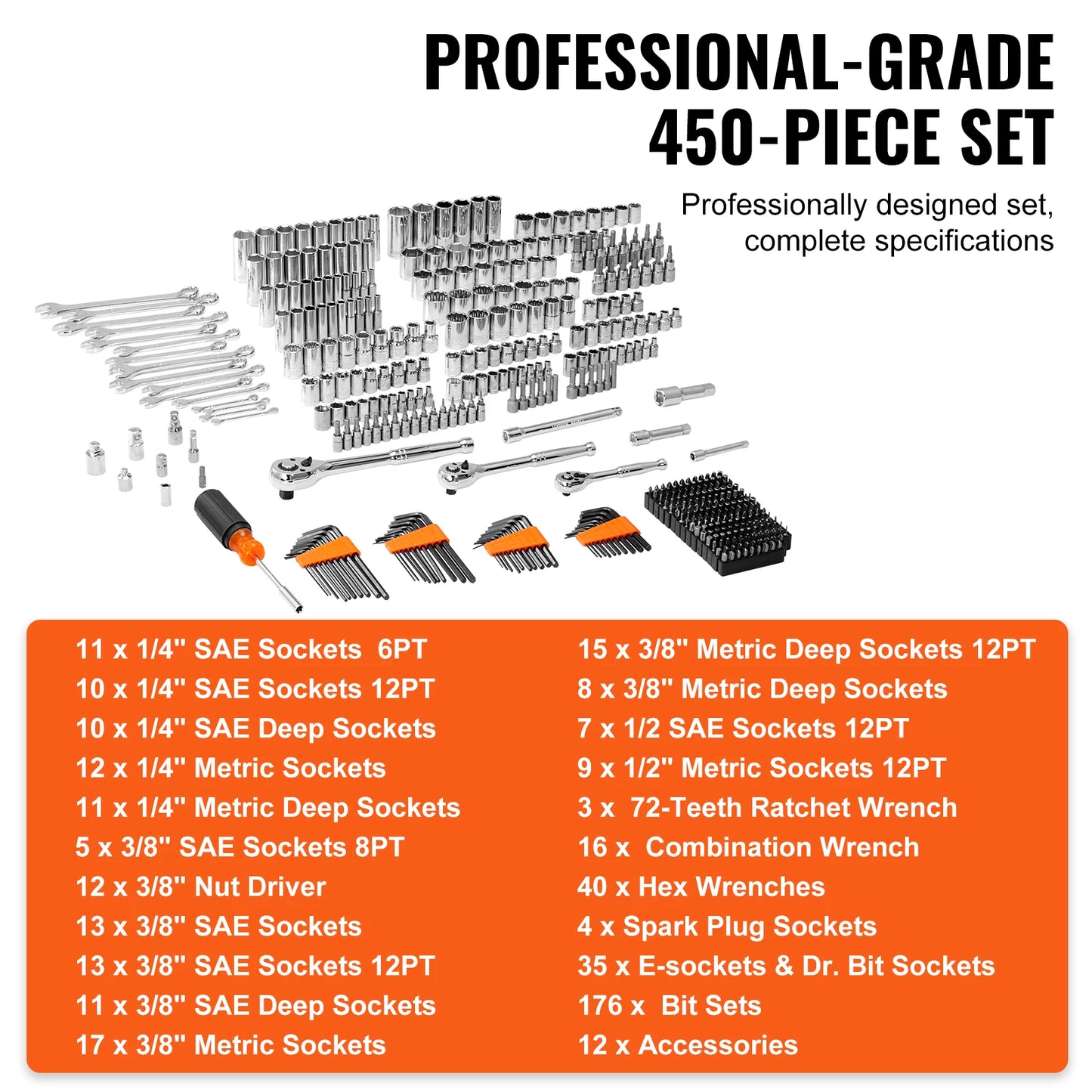 SucceBuy 450-Piece Mechanics Tool Set And Socket Kit SAE And Metric