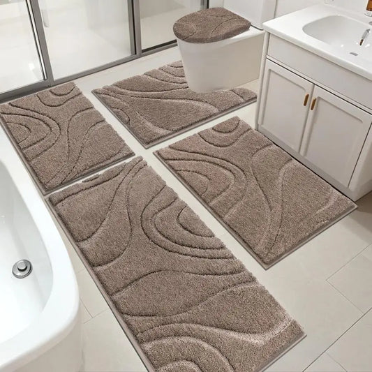 XMSJ 5-Piece Bathroom Rug Set Microfiber Non-Slip Bath Mats
