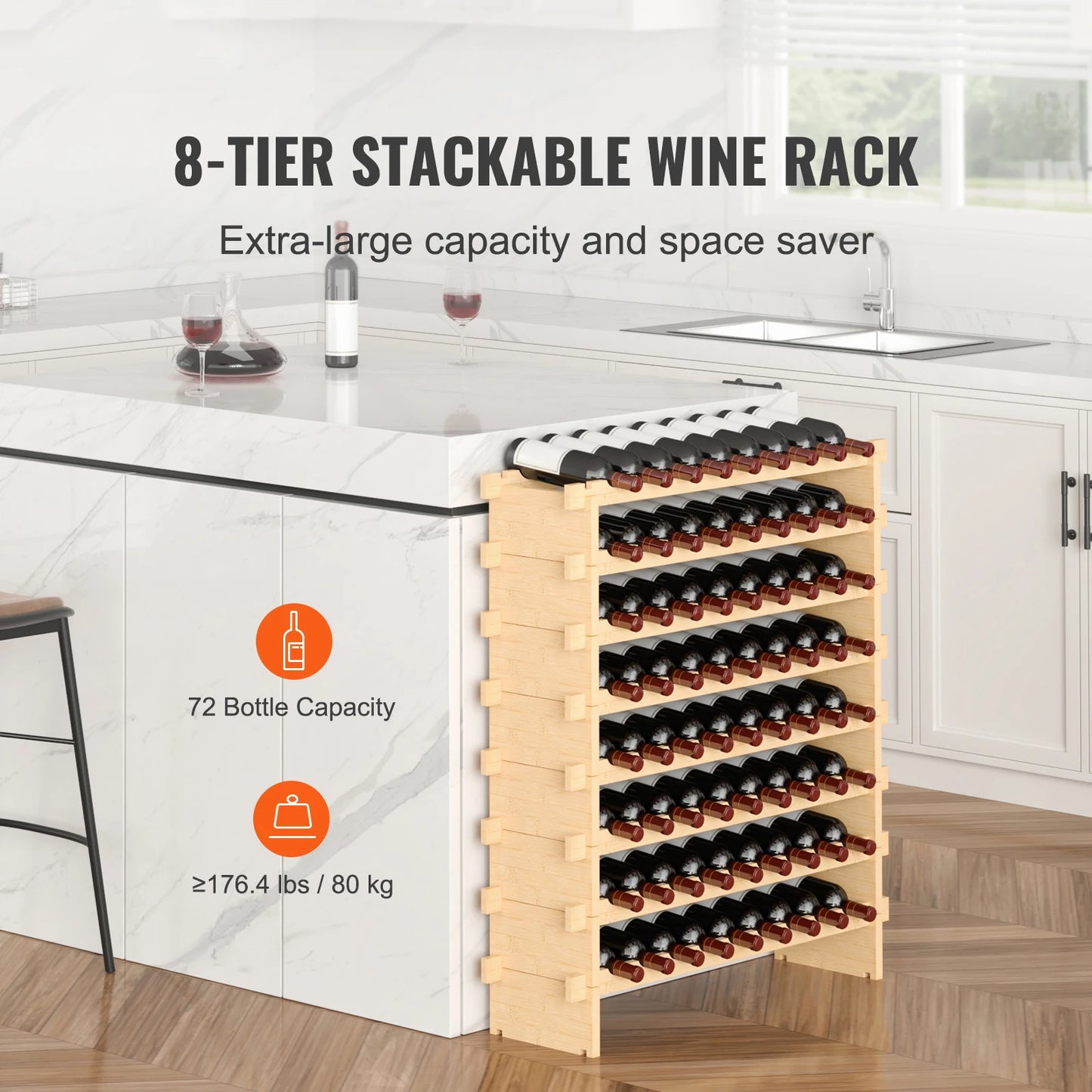 SucceBuy 8 Tier Bamboo Stackable Wine Rack Free Standing