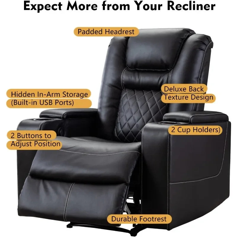 CANMOV Electric Power Recliner Chair With USB Ports And Cup Holders Leather