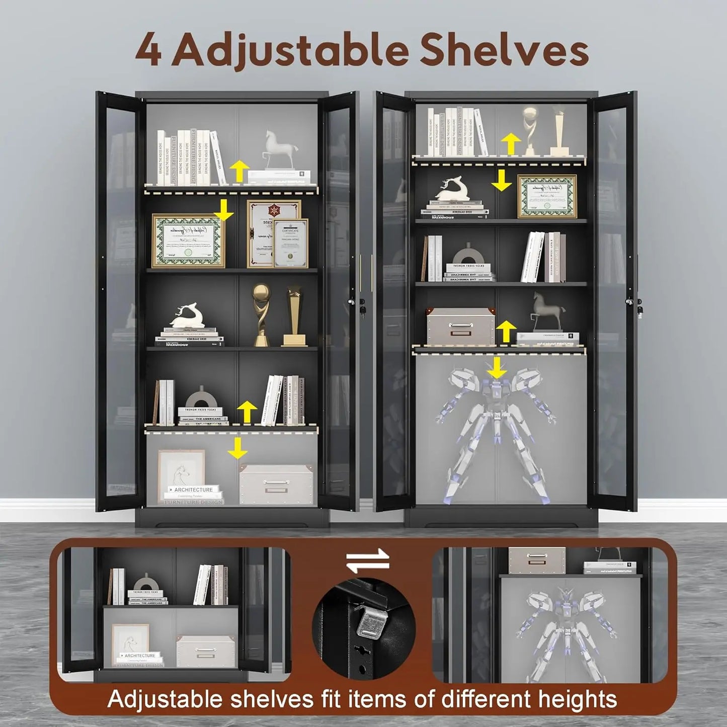 ZHILU Lockable Glass Door Display Cabinet With Adjustable Shelves