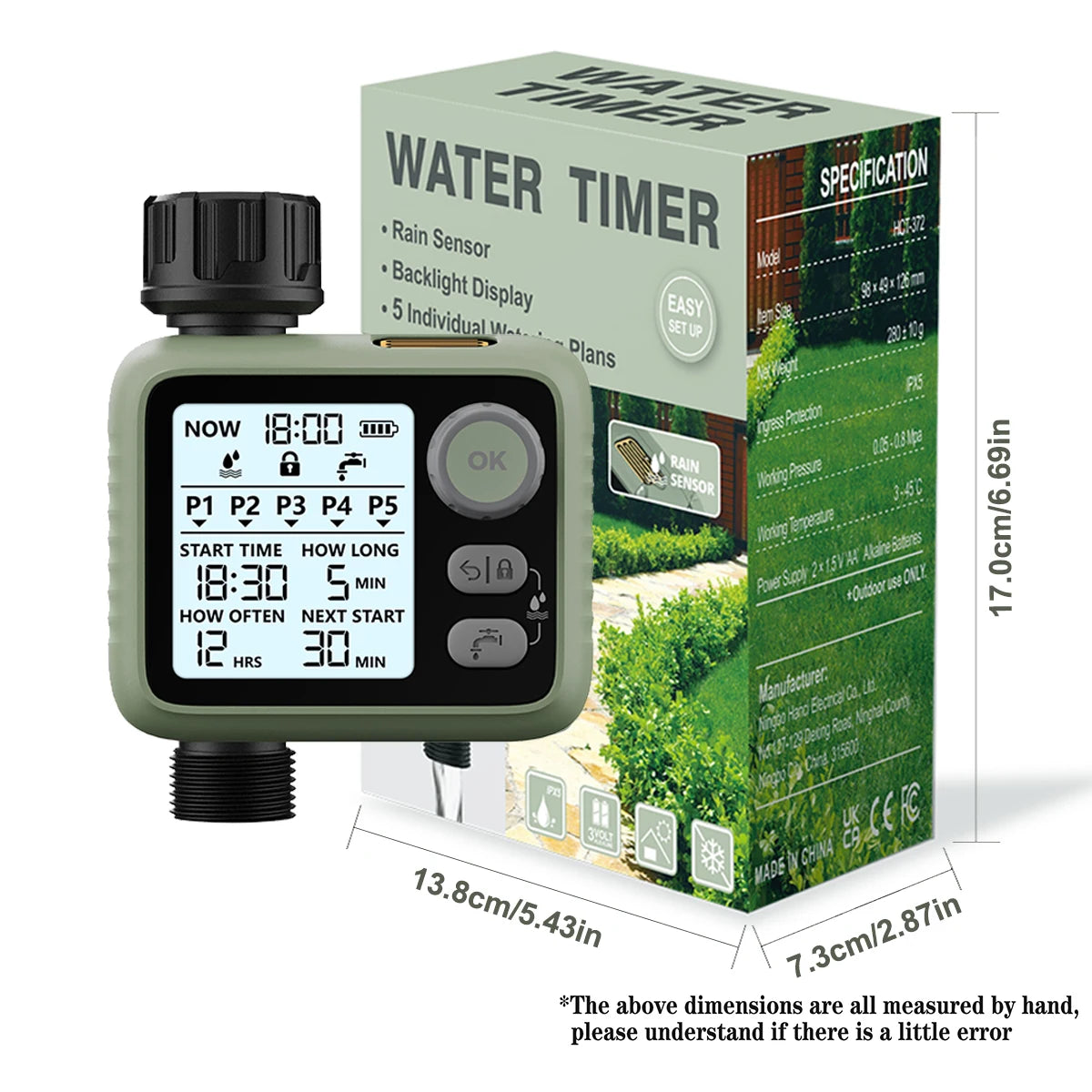 Eshico HCT-372 Water Timer With LED Backlit Display and Rain Sensor