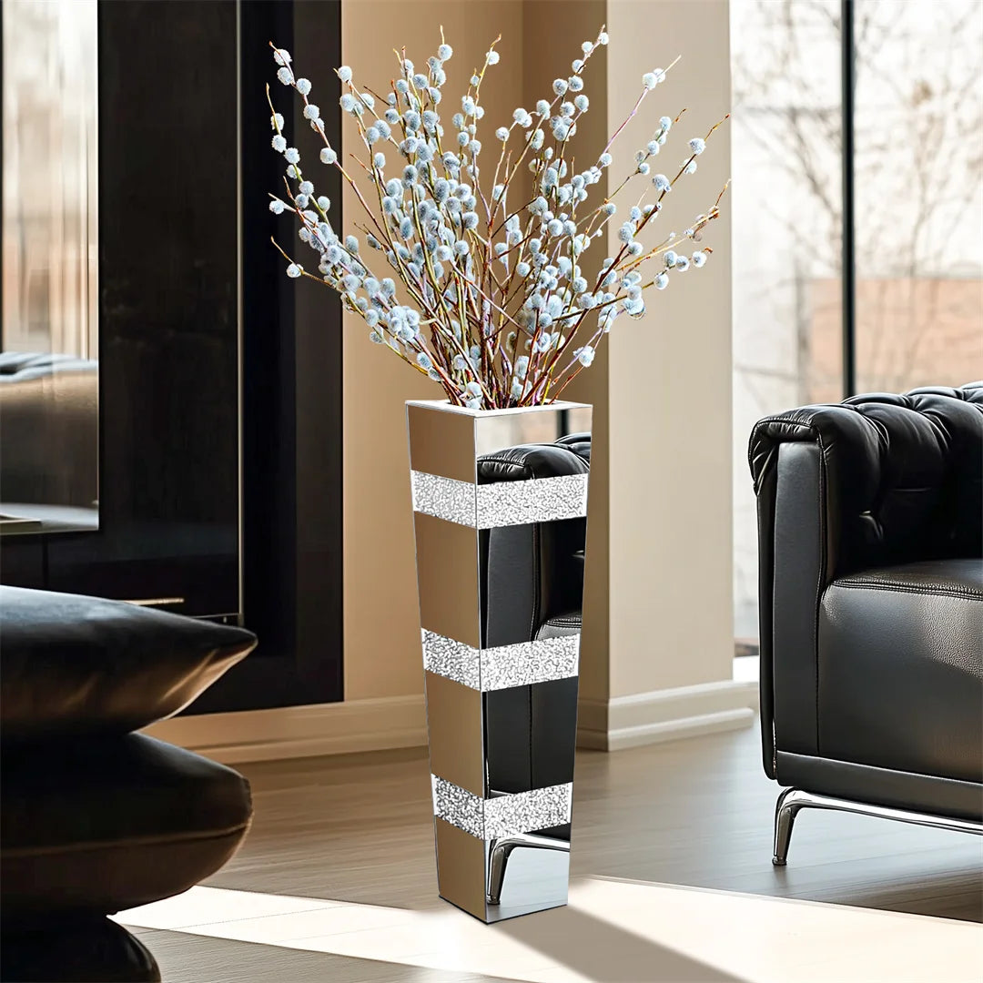 Modern Floor Vase With Crystal Glass Standing Mirrored Flower Display