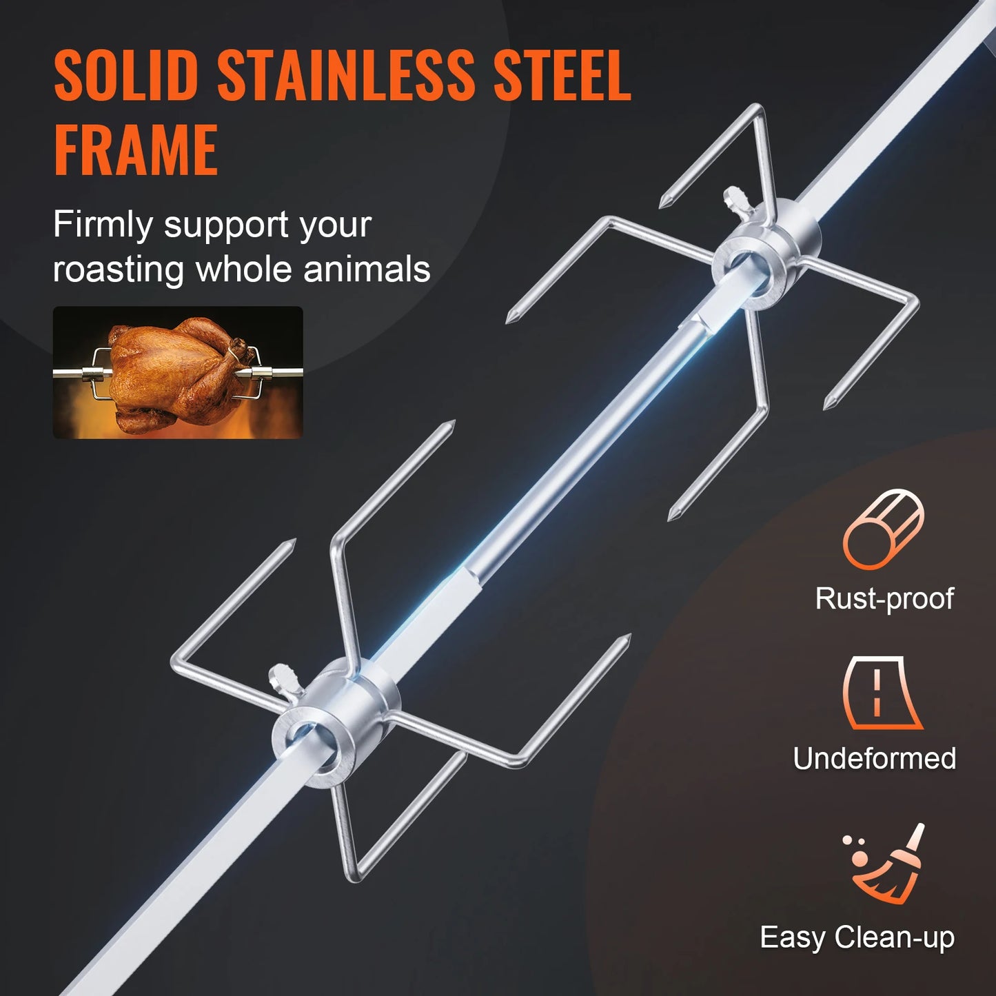 SucceBuy Universal Grill Rotisserie Kit With Motor Stainless Steel