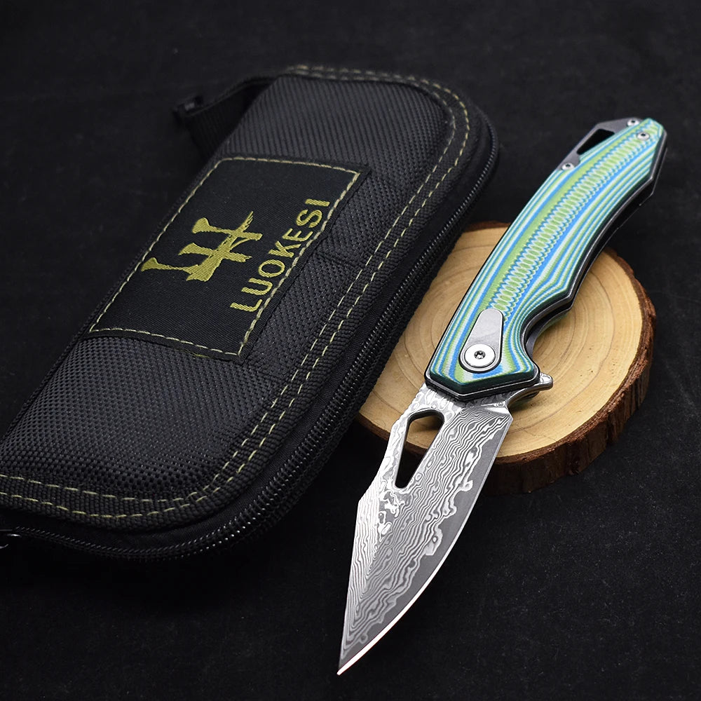 Blackdragon Damascus Steel Folding Knife With G10 Handle