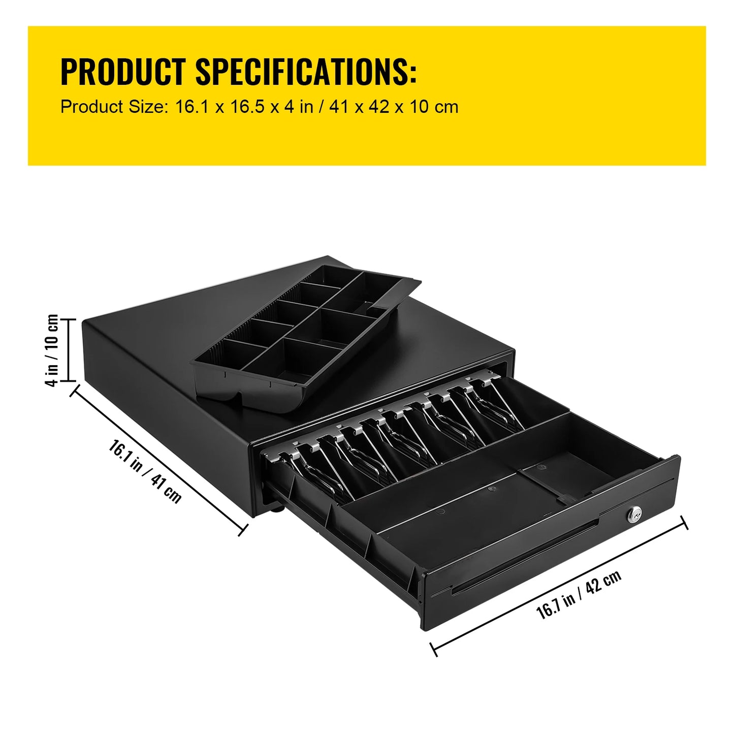 SucceBuy 12V Cash Register Drawer With Removable Coin Tray