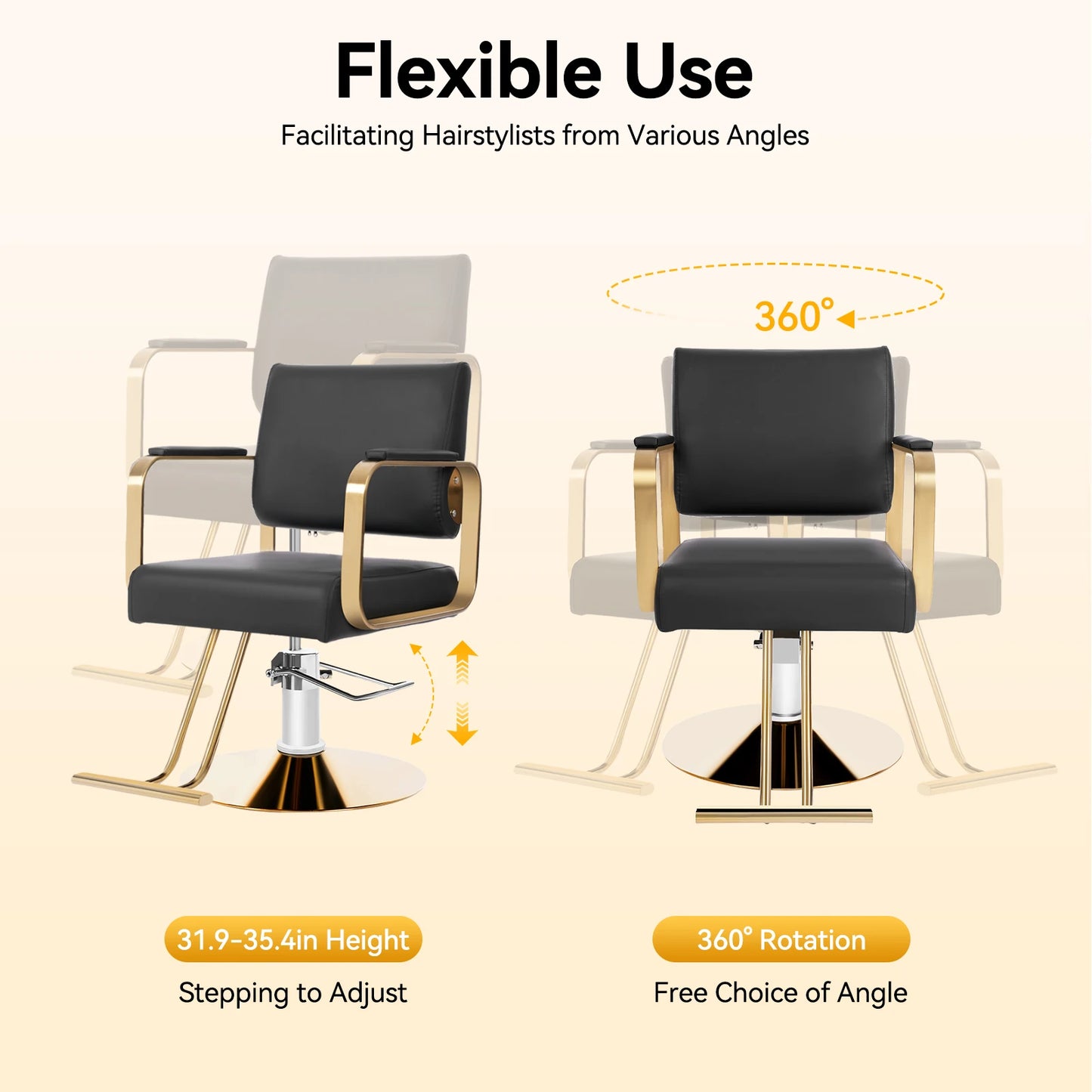 360 Degree Rotating Hair Salon Chair Black and Gold Freestanding