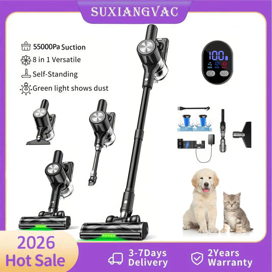 SUXIANGVAC Cordless Vacuum Cleaner 55 KPa 55 Minute Runtime Self Standing