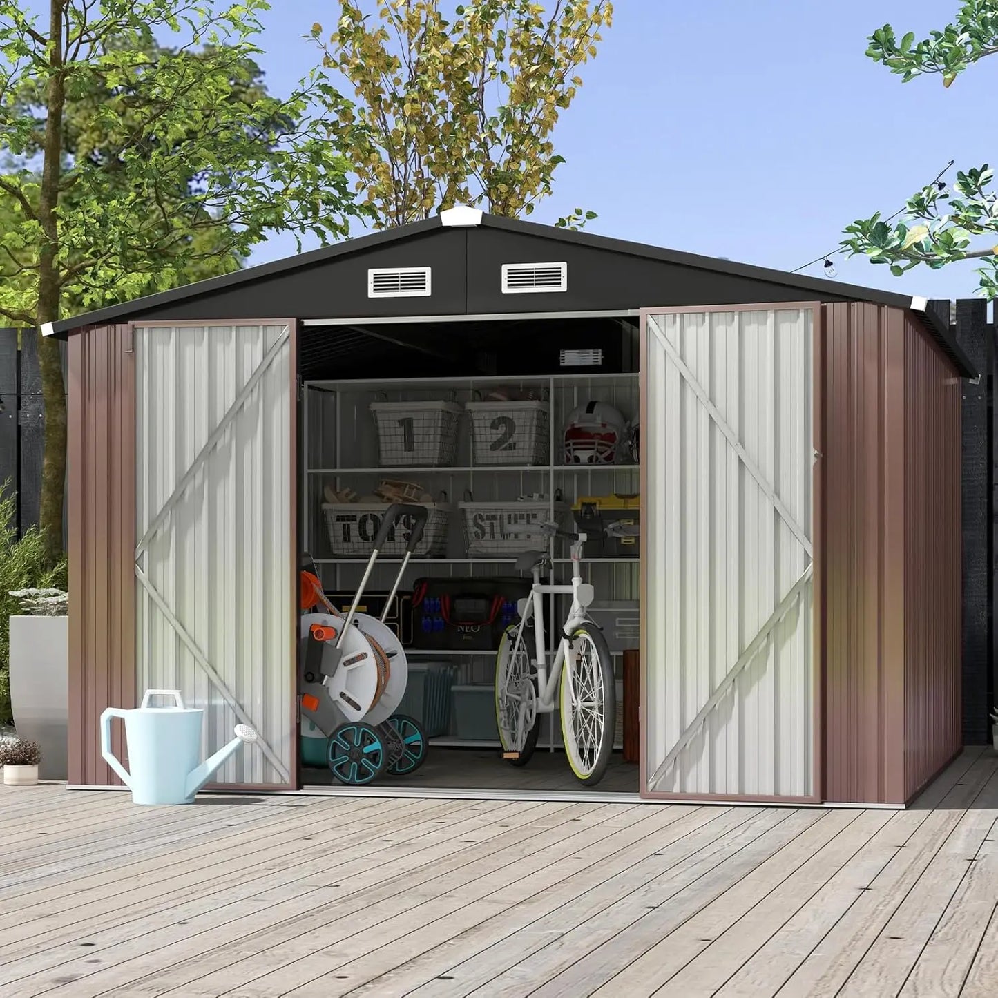 Galvanized Outdoor Storage Shed, Waterproof For Garden Tools