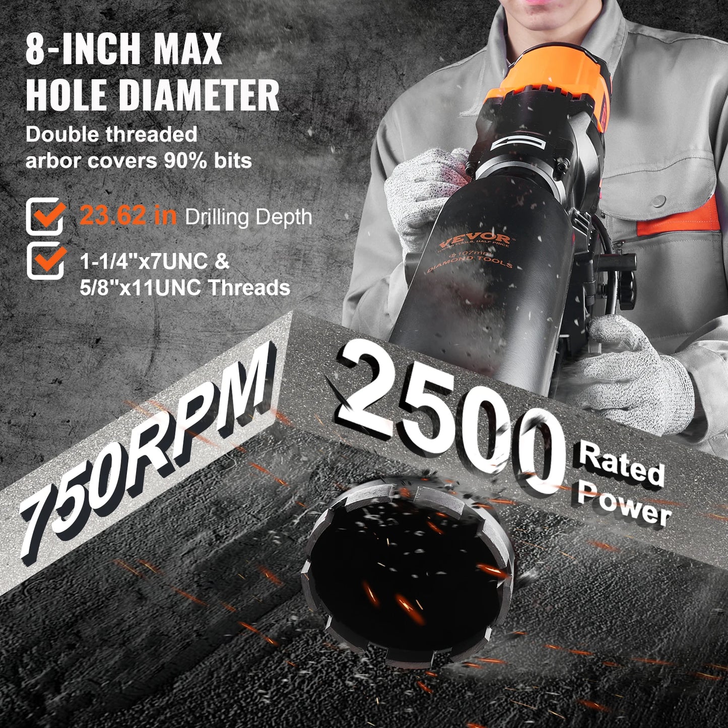 SucceBuy 3200W Wet Dry Diamond Core Drill Machine For Concrete