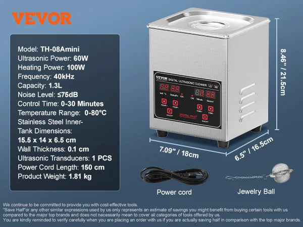SucceBuy Ultrasonic Cleaner Portable Stainless Steel Home Appliance