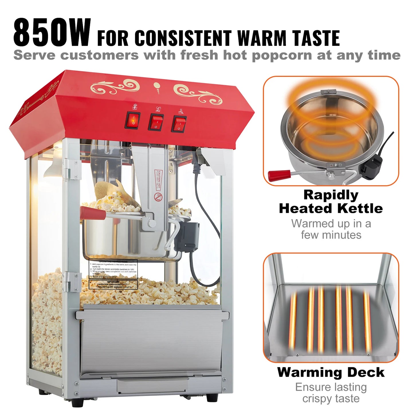 SucceBuy Electric Popcorn Maker Commercial Popper Machine SUS304 Heating Tube