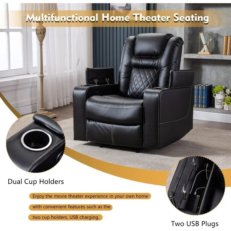 CANMOV Electric Power Recliner Chair With USB Ports And Cup Holders Leather