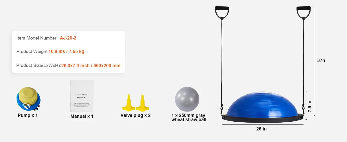 SucceBuy Half Exercise Ball Trainer With Resistance Bands