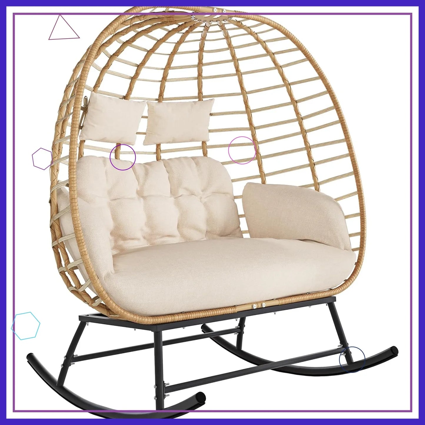 Double Egg Swing Chair Outdoor Indoor 2 Person Wicker Loveseat