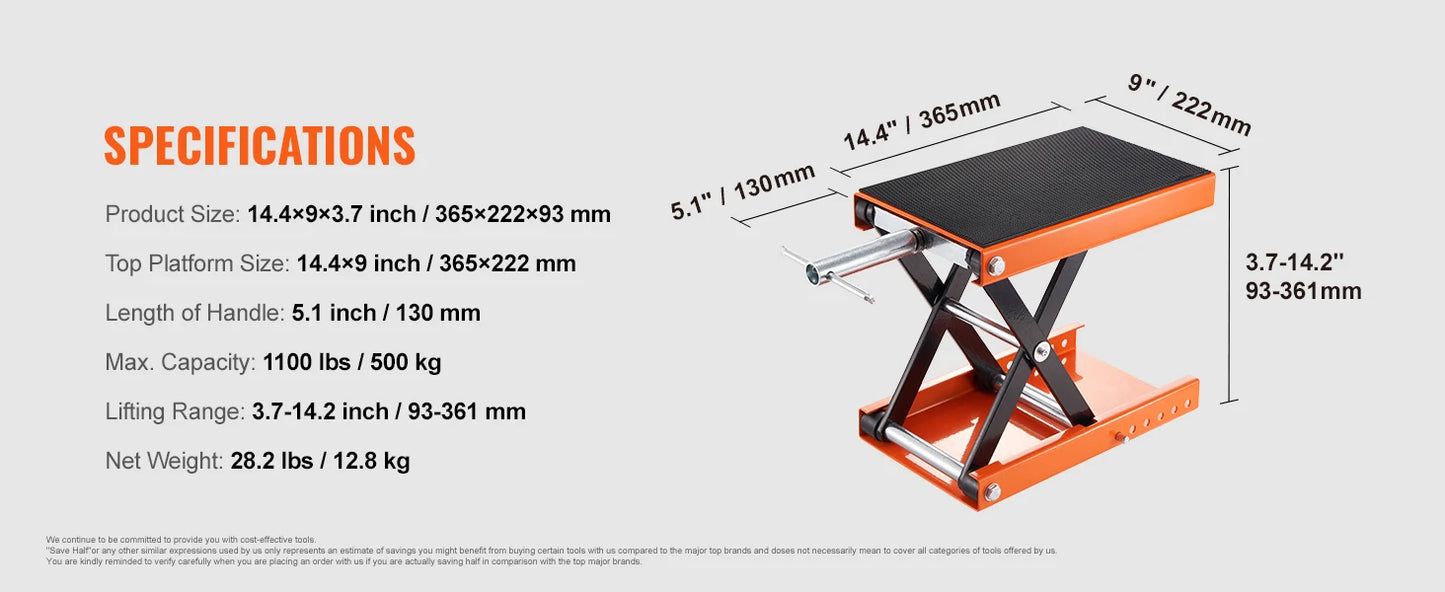 SucceBuy 1100 Lbs Motorcycle Lift Scissor Jack With Wide Deck