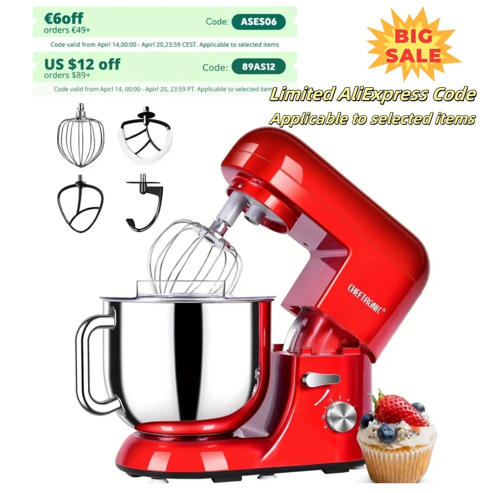 Cheftronic Tilt Head Stand Mixer Six Speed 650W Milk Frother