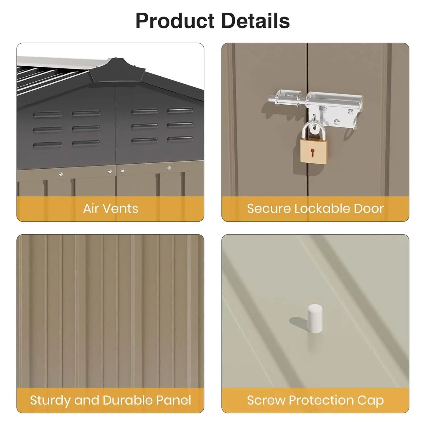 Metal Storage Shed With Lockable Door Sloped Roof Waterproof Outdoor