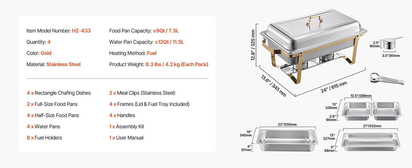 SucceBuy Rectangle Chafing Dish Buffet Warmer Set For Catering