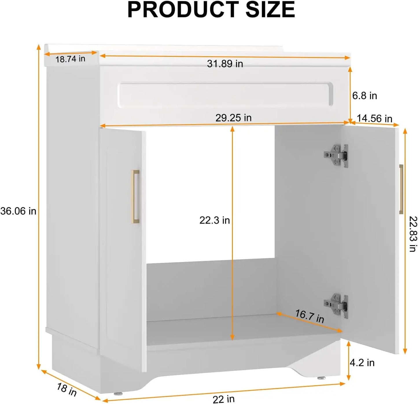 Bathroom Vanity With Ceramic Sink Wood Cabinet Large Storage Space