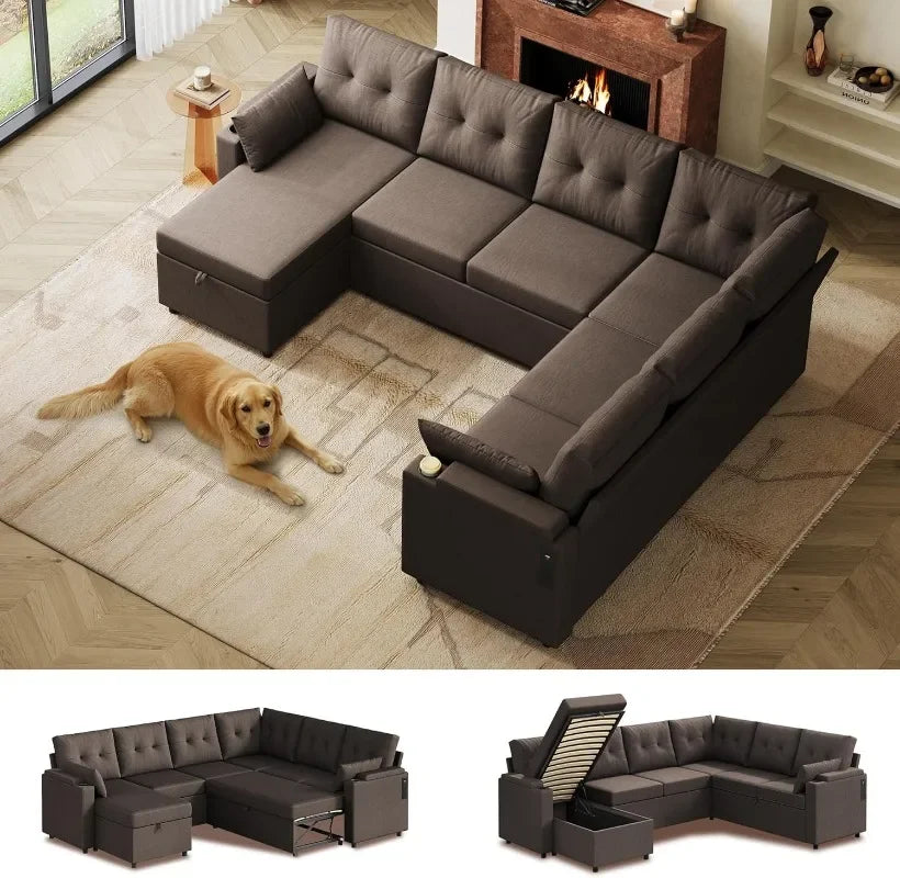 WLIVE U Shaped Sectional Sofa With Storage Chaise And Pillows