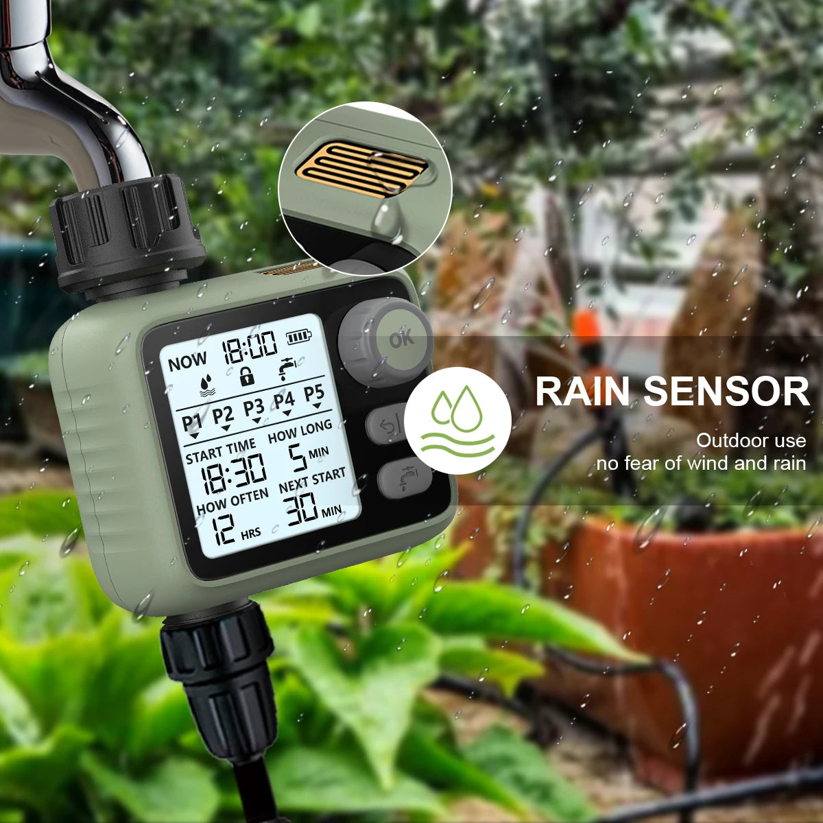 Eshico HCT-372 Water Timer With LED Backlight Rain Sensor