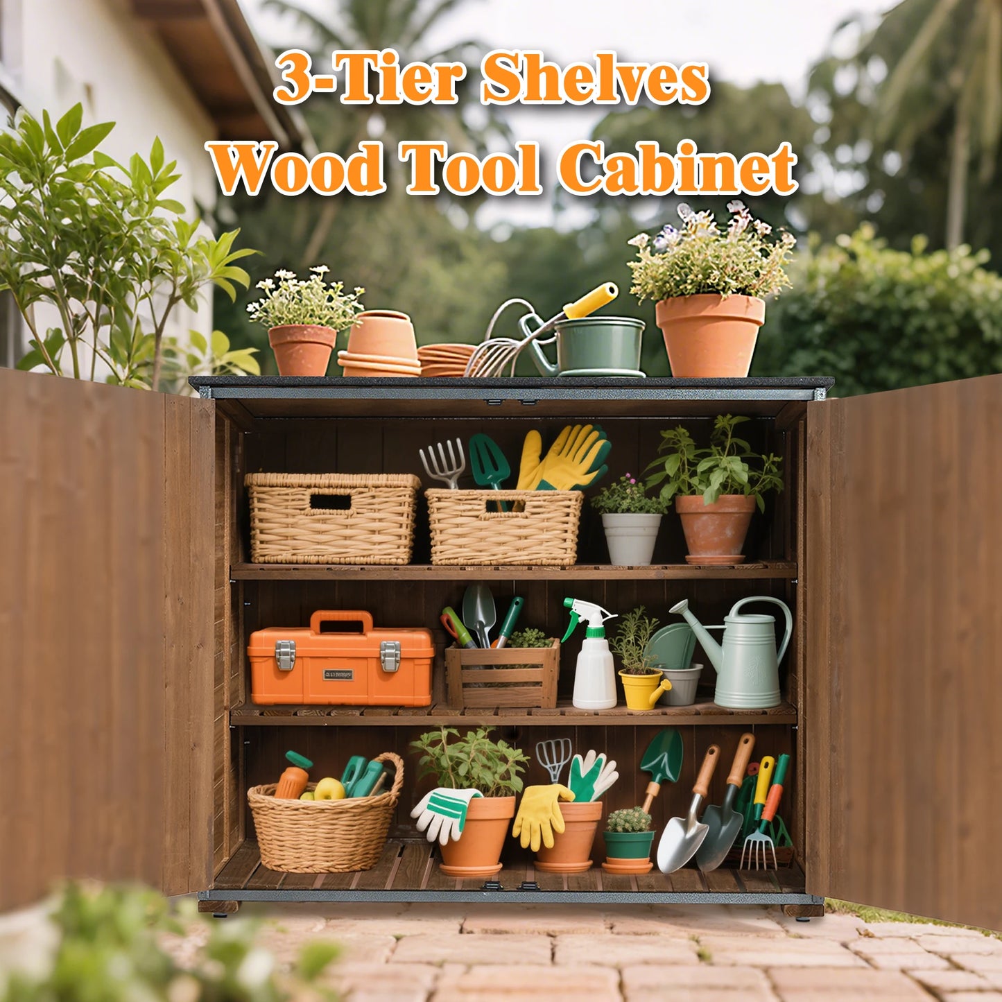 LZBEITEM Outdoor Storage Cabinet Garden Shed With Metal Frame