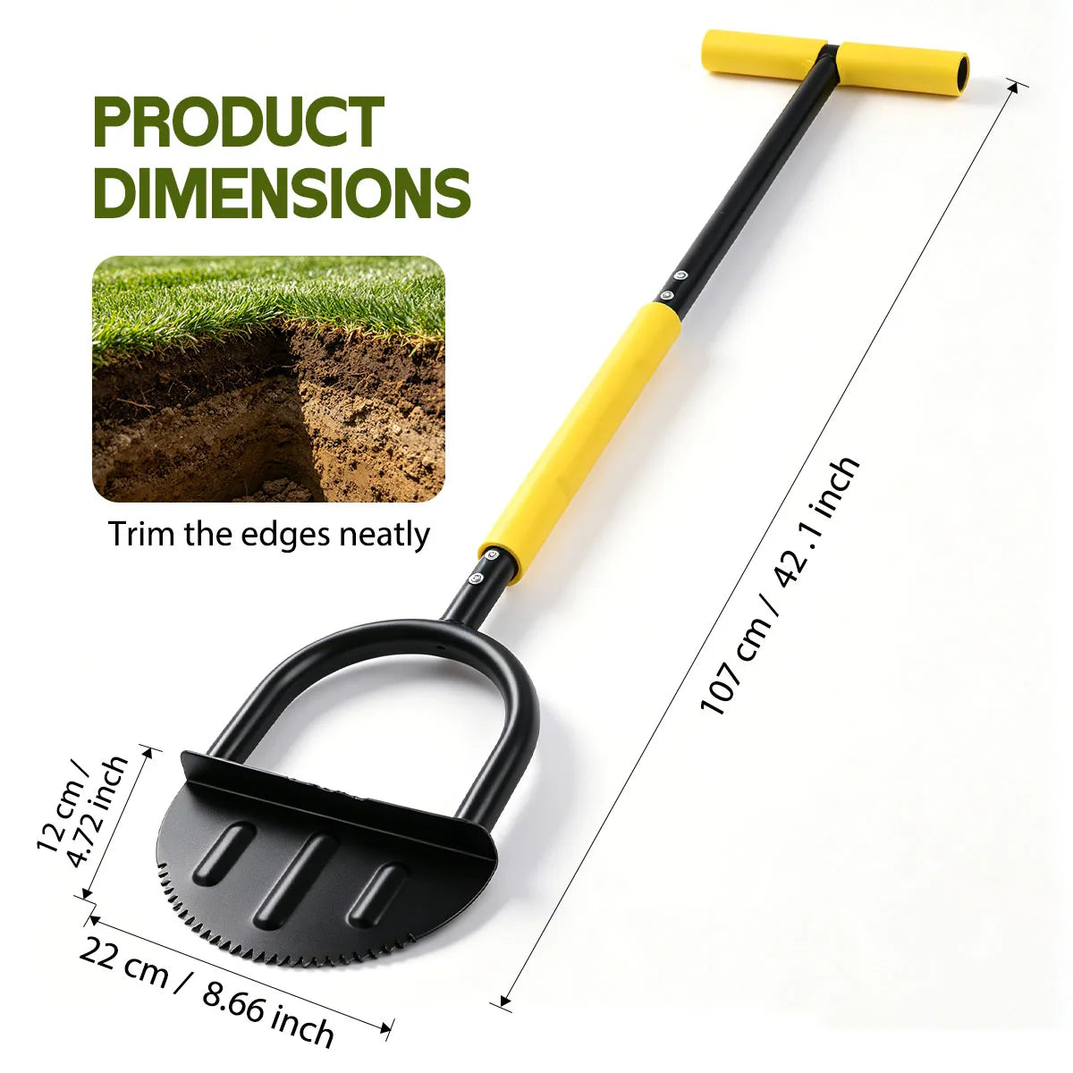 Heavy Duty Half Moon Lawn Edger With Serrated Blade And Ergonomic Handle