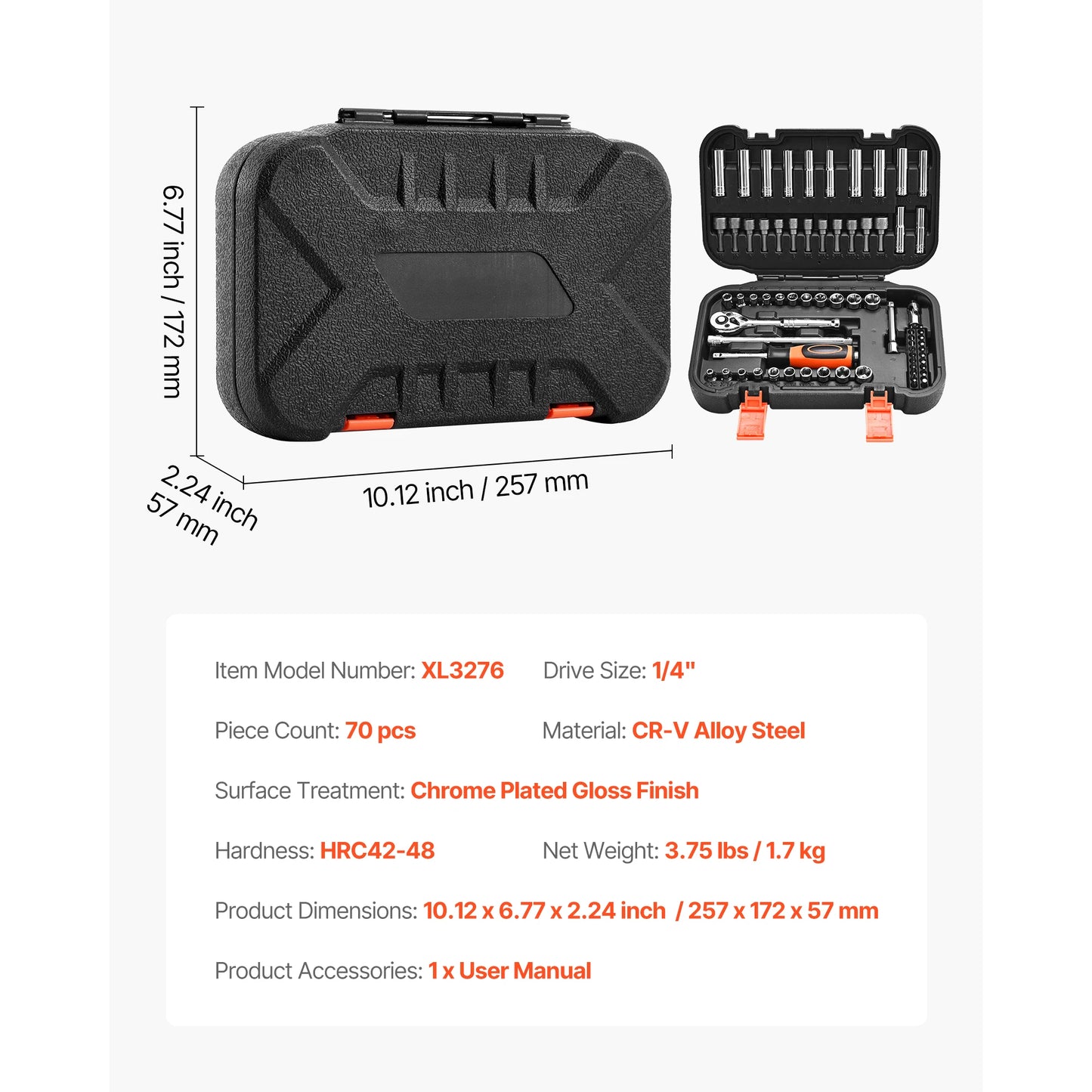 SucceBuy 86 Piece Socket Set Ratchet Mechanic Tool Kit