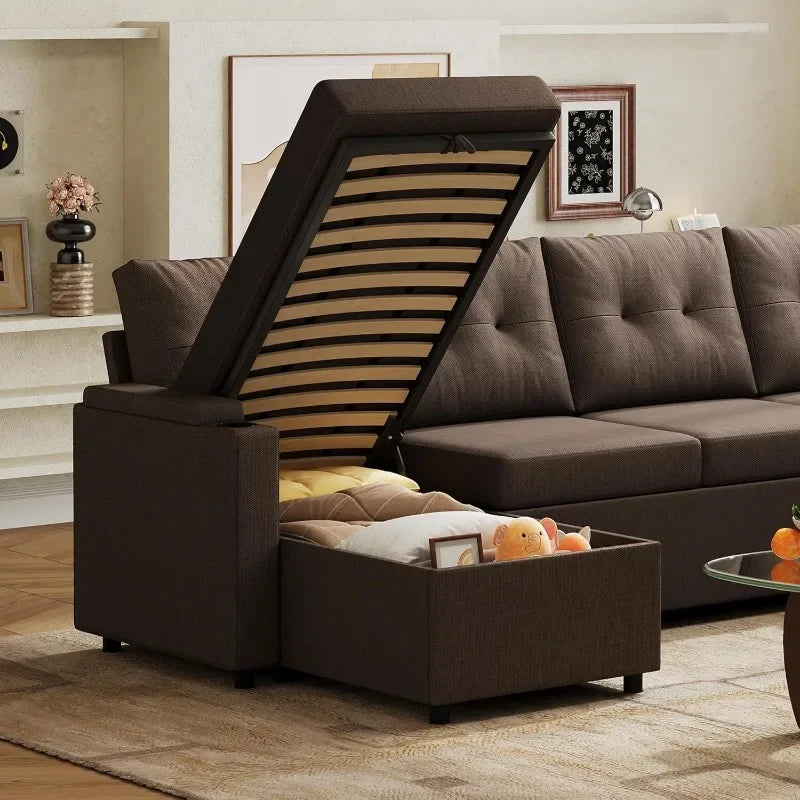 WLIVE U Shaped Sectional Sofa With Storage Chaise And Pillows