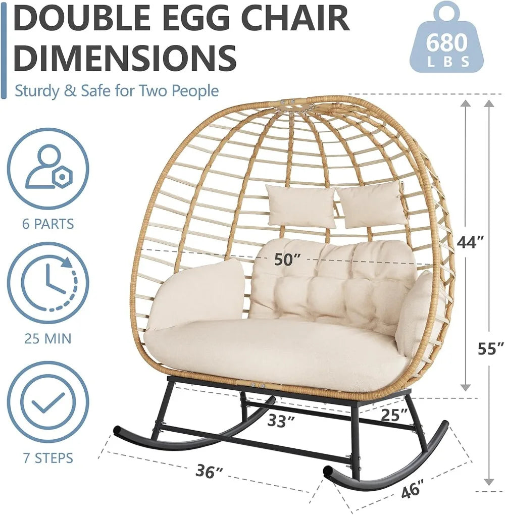 Double Egg Swing Chair Outdoor Indoor 2 Person Wicker Loveseat
