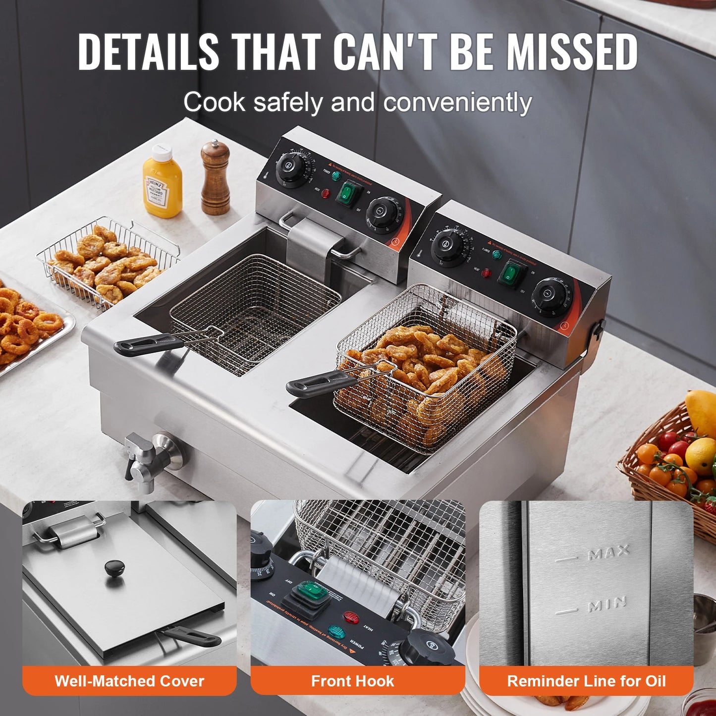 SucceBuy Dual Tank Commercial Countertop Deep Fryer