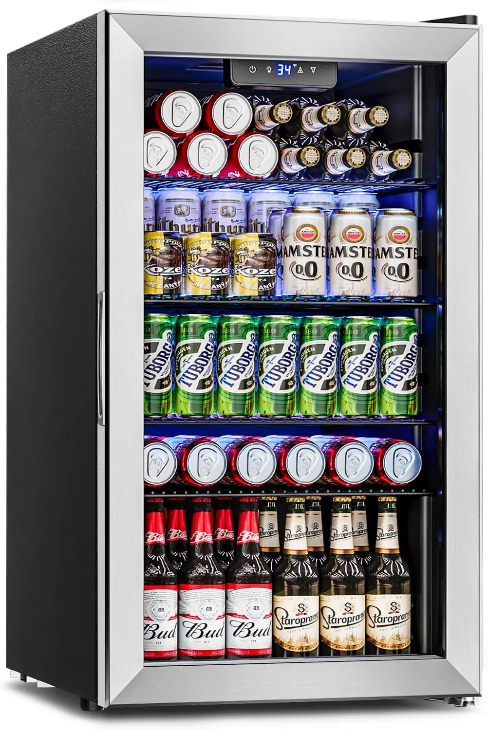 Glass Door Beverage Refrigerator With Adjustable Shelves For Home Bar