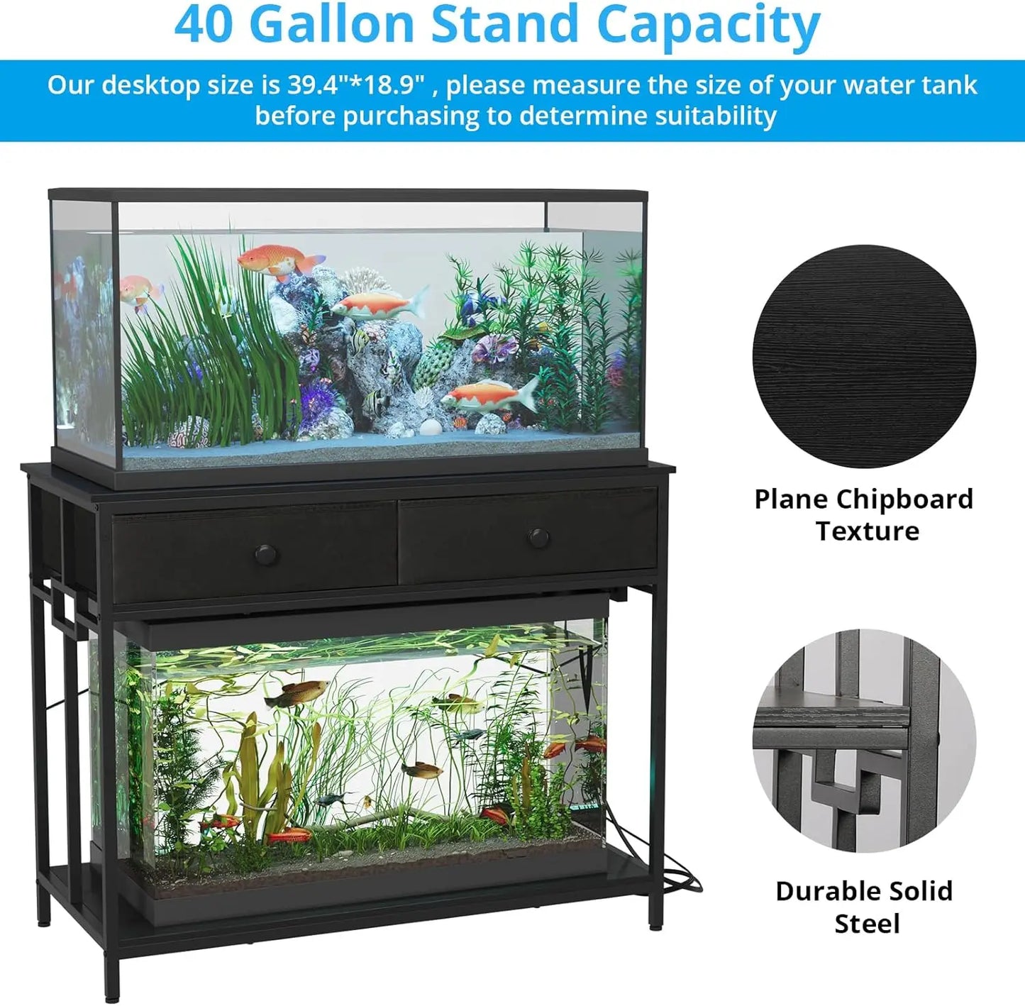 Aquarium Stand With Power Outlet And Metal Frame Cabinet Storage